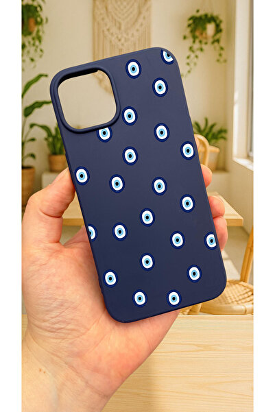 Vip Case iPhone 12 ve 12 Pro Uyumlu MAVİ BONCUK DESENLİ Silikon Darbe Emici Klasik Korumalı Rubber Kılıf