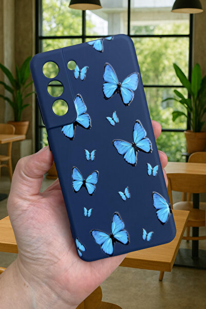Vip Case Samsung Galaxy S21 Fe - MAVİ KELEBEK DESENLİ Silikon Darbe Emici Kla...