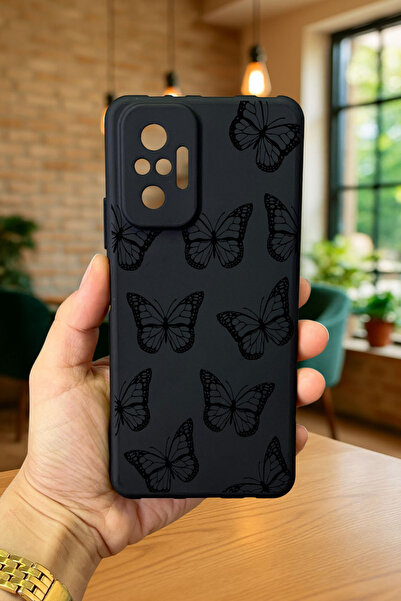 Vip Case Xiaomi Redmi Note 1O Pro SİYAH KELEBEK DESENLİ Silikon Darbe Emici Klasik Korumalı Rubber Kılıf277
