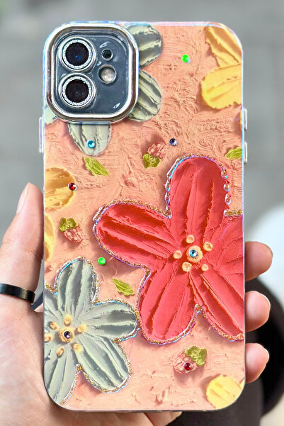 Vip Case iPhone 11 Flower Compatible Patterned Glossy Stylish Hologram Paint Case with Self Lens Protection