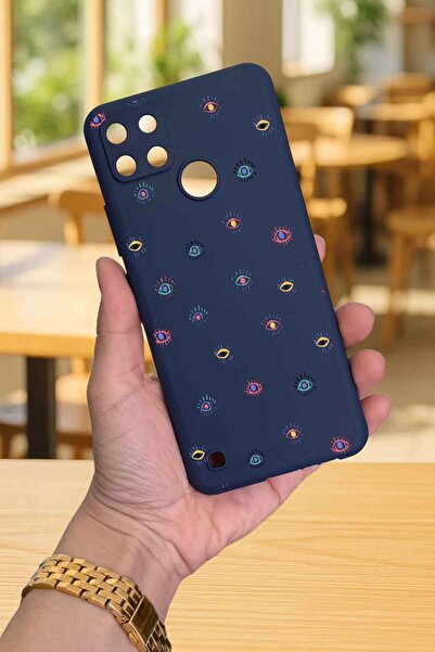 Vip Case Realme C21Y Ve C25Y - MİNİ EVIL EYE DESENLİ Silikon Darbe Emici Klasik Korumalı Rubber Kılıf