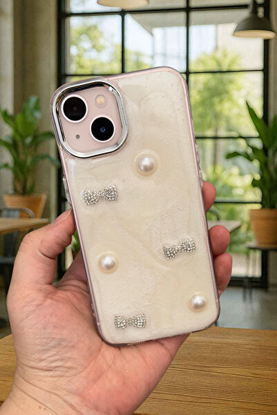 Vip Case iPhone 15/14 ve 13 Uyumlu Epoksili 3D Figürlü Kalpli Kurdelalı Parla...