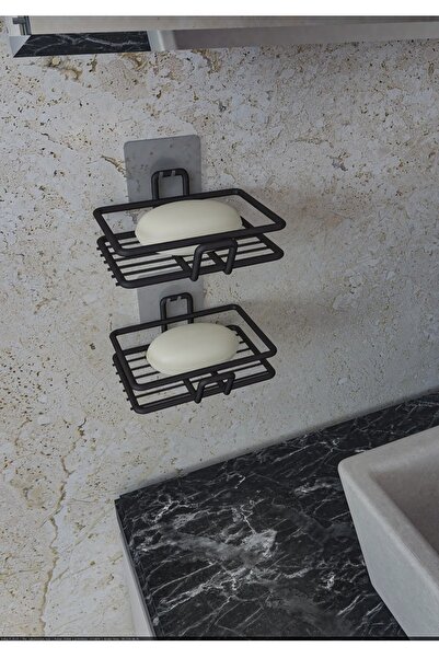 TEKATEL مجموعة من 2 حامل صابون أسود لاصق للحمام والمطبخ وحوض الصابون المعدني ...