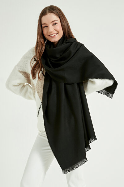 Axesoire 13437 Чорний шарф з товстими плечима та бахромою