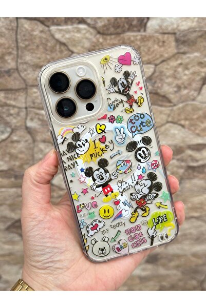 Vip Case Apple iPhone 13 Pro Uyumlu Kılıf Mickey Mix Desenli Magsafe Özellikli Sert Şeffaf V-Mags 277
