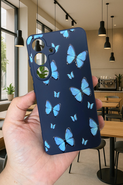 Vip Case Samsung Galaxy M14 - MAVİ KELEBEK DESENLİ Silikon Darbe Emici Klasik...