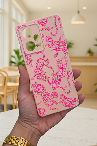 Vip Case Xiaomi Redmi Note 12 Pro 5G PEMBE LEOPAR DESENLİ Silikon Darbe Emici Klasik Korumalı Rubber Kılıf