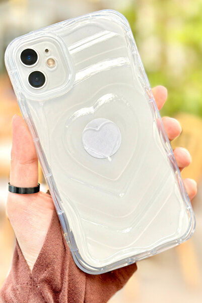Vip Case iPhone 11  Kalp Desenli Kabartmalı Zarif 3D Şeffaf Kamera Korumalı S...