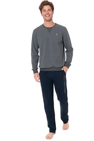 U.S. Polo Assn. Erkek Uzun Kollu Pijama Takımı - Antrasit, Pamuklu Rahat Kumaş