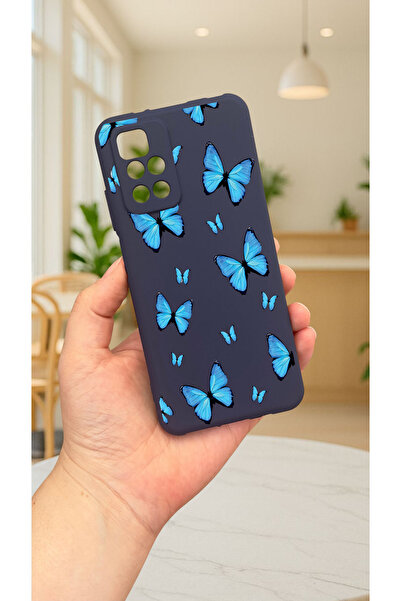 Vip Case Xiaomi Redmi 10 2022 MAVİ KELEBEK DESENLİ Silikon Darbe Emici Klasik Korumalı Rubber Kılıf