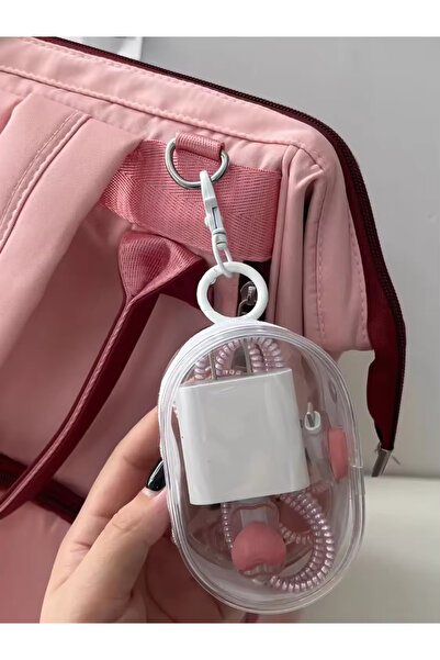 White Mini Bag Earphone Car Keychain Case Coin Purse Cable Organizer Carrying Tool