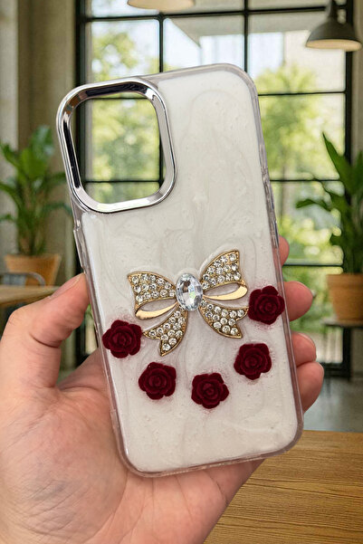 Vip Case iPhone 16 Uyumlu Epoksili 3D Figürlü Kalpli Kurdelalı Parlak Şık Mod...