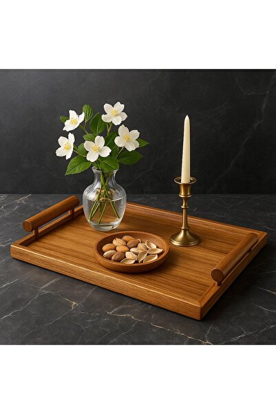 YzHome Akasya Kulplu Sunum Servis Tepsisi Tepsi 40*27cm