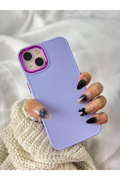 Vip Case Apple iPhone 13-14 Uyumlu Kılıf Parlak Metal Çerçeveli Pastel Renkli Silikon Ruby Kapak