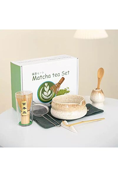 Urbanza Beige Matcha Tea Set with Bowl, Whisk, Scoop & Sifter – Japanese Ceremony Kit