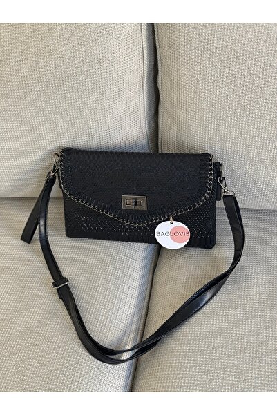 BAGLOVİS Thin Elegant Snake Patterned Women's Handbag with Two Pockets En27 Boy18