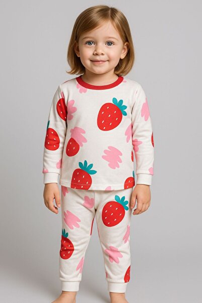 MAVİ QUMSAL Σετ βαμβακερές πιτζάμες για κορίτσια με σχέδιο φράουλας