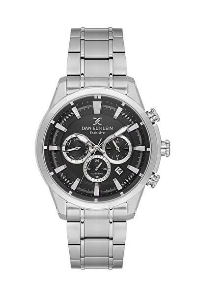 Daniel Klein Siyah Gümüş Çift Kilitli Fonksiyonlu Çelik Kordonlu Erkek Kol Saati