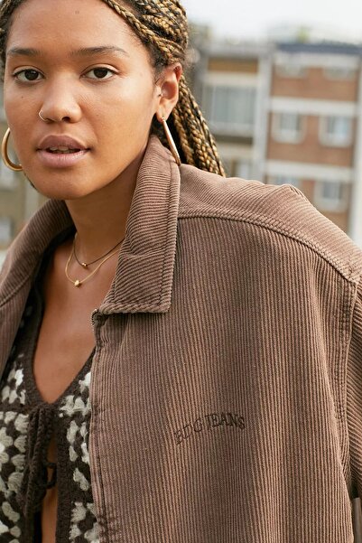 september island Brown Corduroy Oversized Unlined Spring Coat