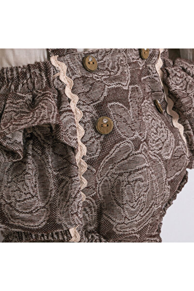 ministok Rosana Baby Girl Floral Patterned Ruffle Salopet Set - with Long Sleeve Shirt