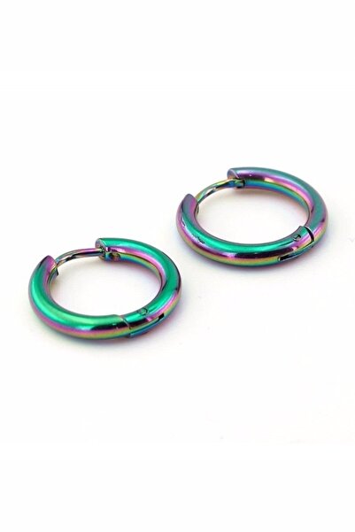Lynare Delikli Trend Hologramlı Halka Küpe Erkek/Kadın Unisex Çelik Renkli Küpe 2 Adet