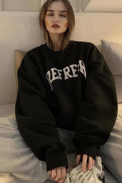 FECCY Pamuklu REFRESH Baskılı Kapüşonlu Sweatshir