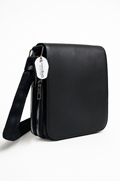 westbag Genuine Leather Unisex Double Zippered Long Strap Shoulder and Crossbody Messenger Bag Large Size