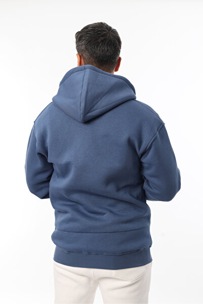 Rodrigo Erkek Yarım Oversize Pamuklu Yumuşak İçi Polarlı Fermuarlı Kanguru Cep Kapşonlu Sweatshirt