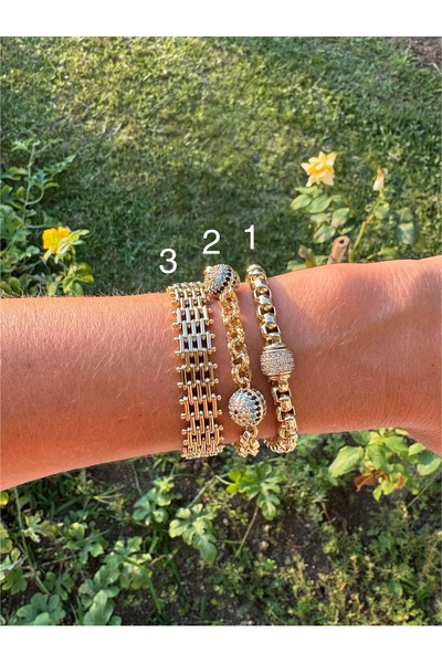 xUPING 1Nolu Altın Kaplama Arnavut Zinciri Pndr Taşlı Bileklik Kararmaz 14K R...