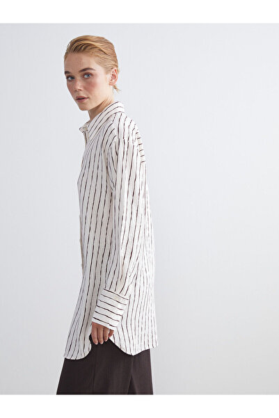LC Waikiki Lcw Modest Brown Striped Women's Shirt Tunic with Nevavm Difference