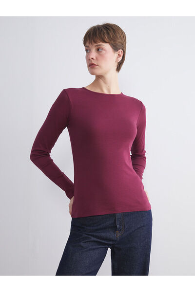 LC Waikiki LCWAIKIKI ClassicBordo Bisiklet Yaka Kadın Tişört