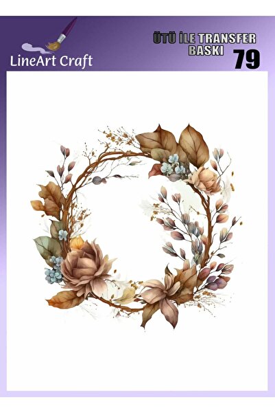 LİNEART Çiçekli Kapı Süsü Desenli Ütü İle Transfer Baskı & Kumaş Transfer No:KMŞ79-18x20cm