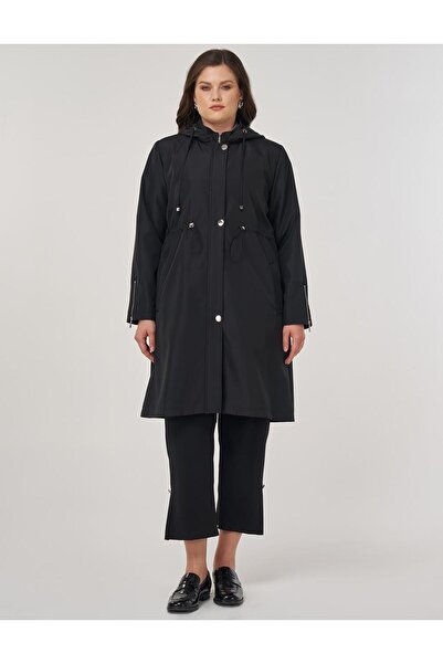Kayra Fermuar Detaylı Kısa Trençkot Siyah