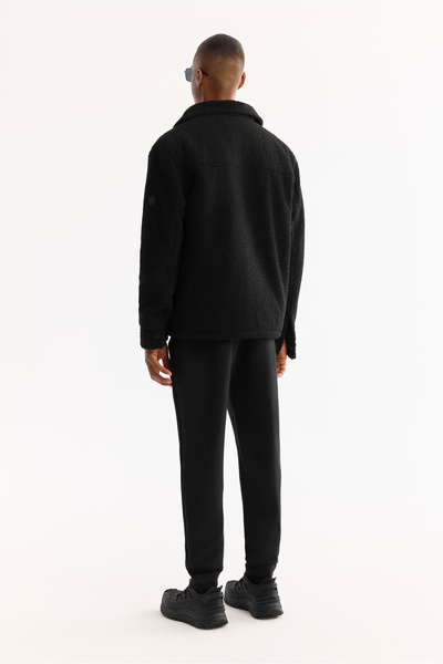 Avva Men's Black Classic Collar Windproof -4 Degree Resistant Plush Regular Fit Coat A52Y6111