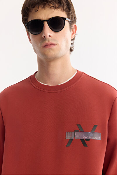 Avva Erkek Kiremit Bisiklet Yaka Pamuklu Bi-Stretch Baskılı Regular Fit Sweatshirt A52Y1260