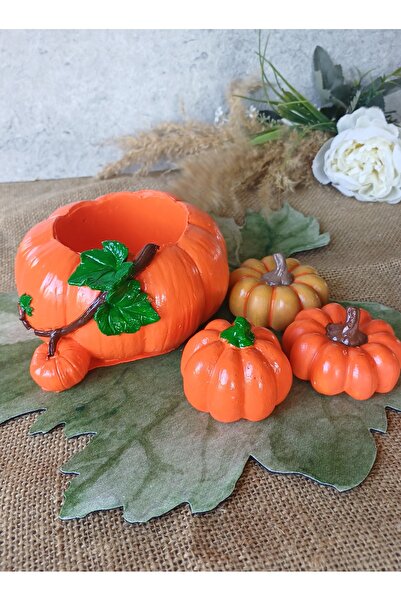 Mutlu Dekoratif el yapımı 3 lü balkabağı ve büyük boy kabak saksı set yeniyıl hediyesi