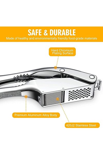 erorex 2 1 Stainless Steel Garlic Press Slicer – Heavy Duty Handheld Garlic Crusher & Mincer, Ergonomic