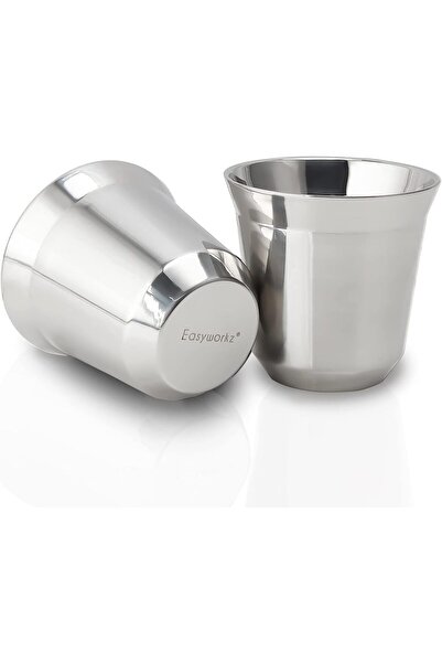 erorex Stainless Steel Espresso Cup 2Pcs Set Double Wall Insulated Metal Demitasse Cups 150Ml