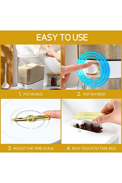 erorex 10Kg Rice Dispenser, Clear Large Dry Food Storage Container Measuring Cup & Time Scale, Food