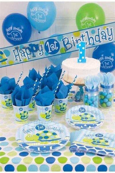 erorex First Birthday Turtle Plate 8 Pieces, 9 Inch Size