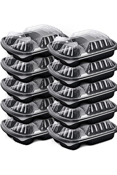 erorex عبوة من 20 قطعة من 3 أقسام بأغطية سوداء لتخزين الطعام وحاوية طعام للاستخدام مرة واحدة لتحضير الوجبات