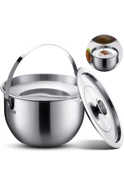 erorex Stainless Steel Jumbo Grease Container, Strainer Deep Fryer Basket 304 Stainless Steel Oil Filter