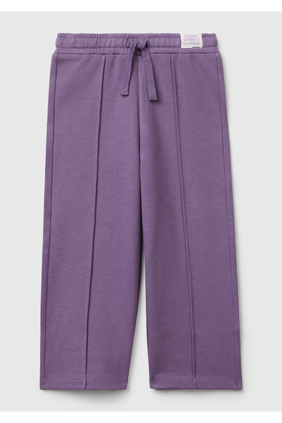 United Colors of Benetton Girl's Purple Stitching Detailed Drawstring Waist Wide Leg Sweatpants