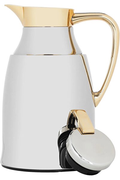Alsaif Gallery Diriyah thermos, 1 liter, golden handle, thermal glass inner container, steel outer shell