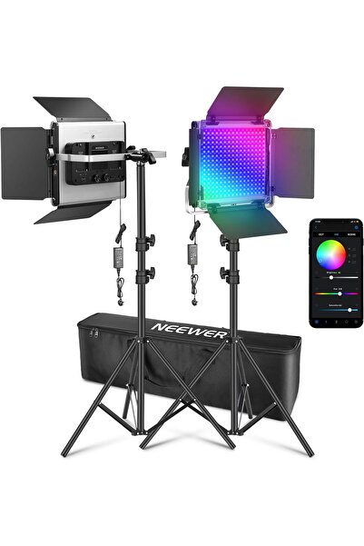 NEEWER مصباح فيديو LED RGB 660 PRO II المُحسّن مع التحكم بالتطبيق ومجموعة الحامل، عبوة من قطعتين