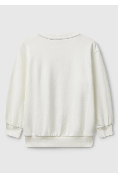 United Colors of Benetton Boy's Ecru Crew Neck Relaxed Fit Sweatshirt with Illusion Effect on the Front
