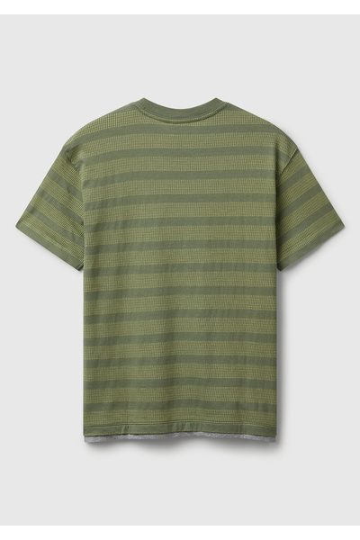 United Colors of Benetton Boy's yellow striped oversize t-shirt with front writing detail and logo label on the sleeve