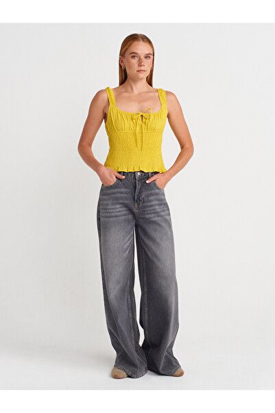 Dilvin 50867 Strap Blouse-Yellow