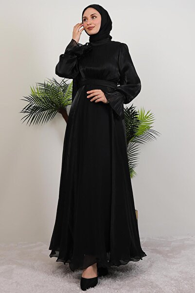 GİYZAMİLA Shoulder Cape Dress Black