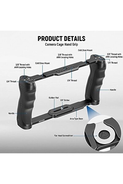 NEEWER Universal Camera Cage & Top Handle with 3/8" ARRI Locating Pins Kit, Video Rig Camera Stabili